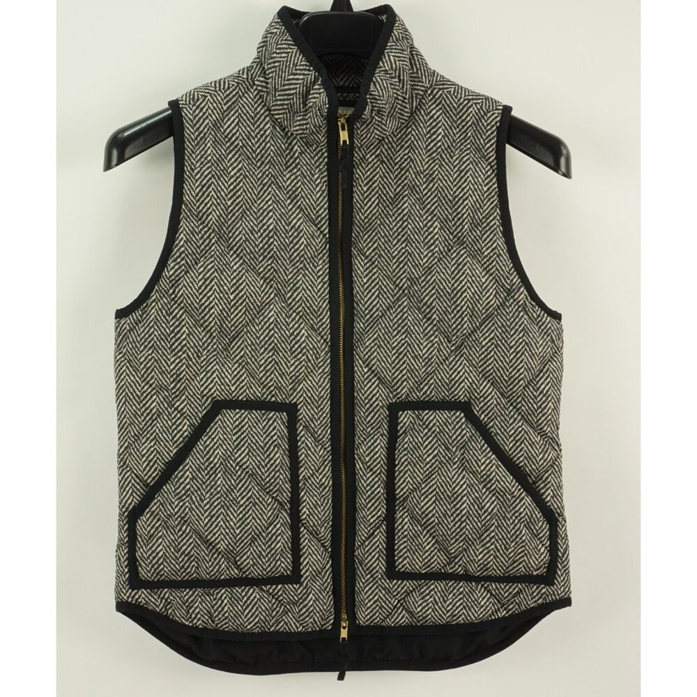 J. Crew Excursion Herringbone Quilted Down Puffer Vest Women's Small Black Ivory